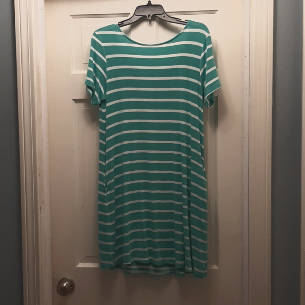 Jenny Boston Tshirt Dress, Small, Green/White stripe